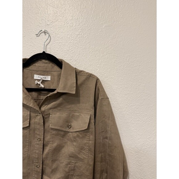 Frame Arie Linen-Blend Shirt in Dest Color Classic Button Up Capsule Wardrobe L - Picture 4 of 7